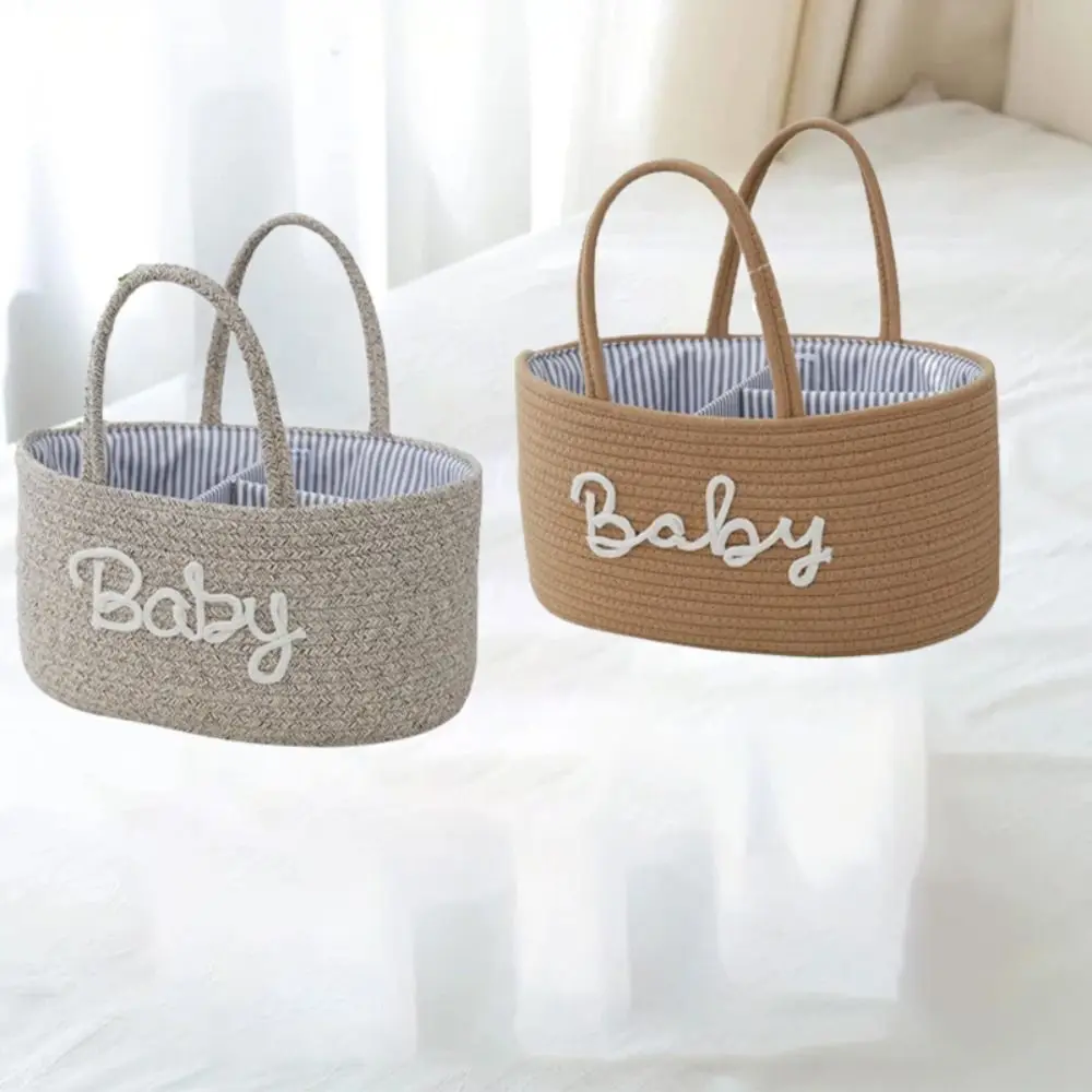 Borsa Multifunzionale per Mamme con Scomparti, Cesto Portatile in Corda di Cotone per Pannolini e Igiene del Bambino - immagine 4