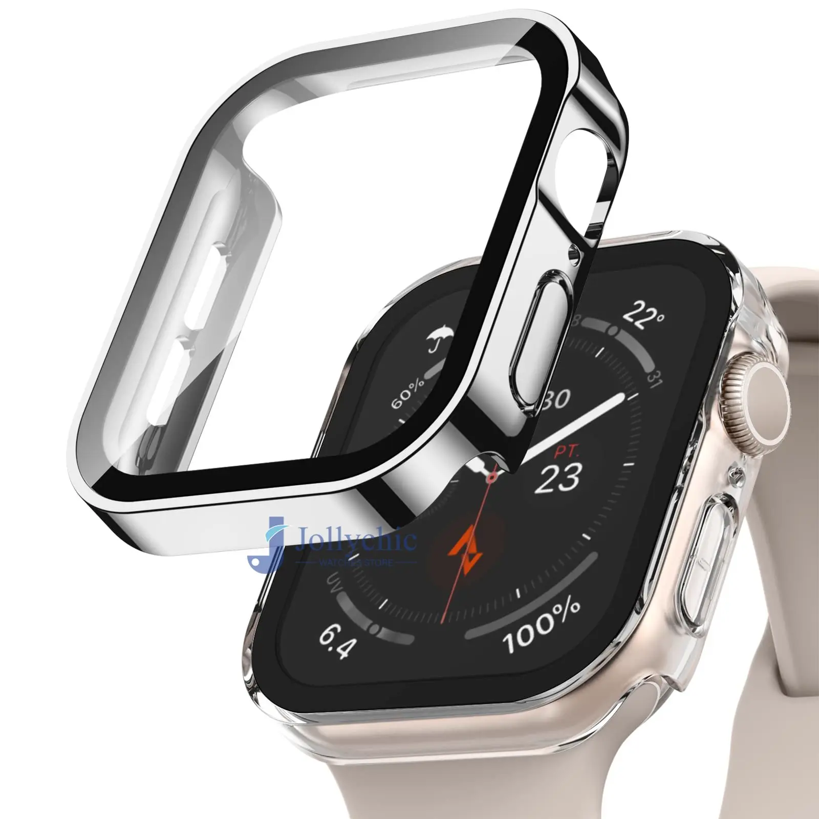 Premium Waterproof Tempered Glass Watch Case Cover with Edge Protector