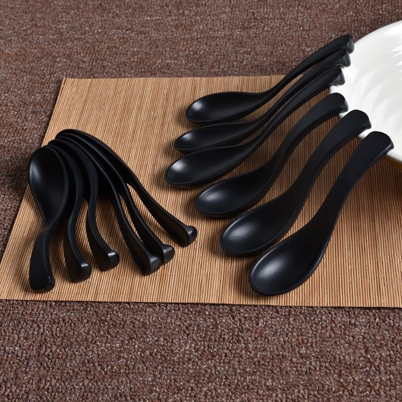 Japanese Imitation Porcelain Pattern Spoon Household Kitchen Accessories Black Melamine Korean Spoon Lamian Noodles porcelain spoon
