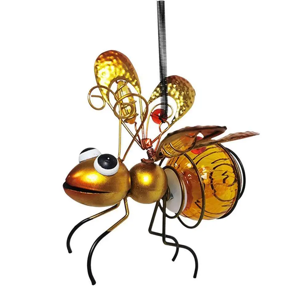 Solar Iron Insect Statue With LED Fairy Light Outdoor Waterproof Hanging Tree Ornament For Fence Yard Courtyard Garden Art Decor