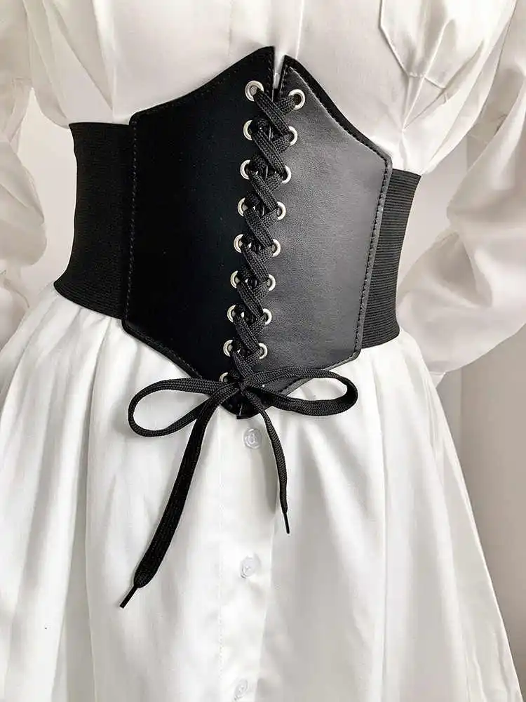 Court-style retro slimming tie-waist corset women's versatile elastic adjustable wide waist belt simple matching skirt decorativ