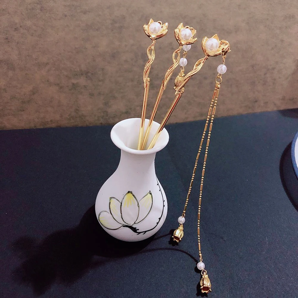 Vintage Traditional Chinese Hair Pin Pearl Tassel Chopsticks Chignon Pin Magnolia Hair Pin Hair Chopsticks Hair Stick