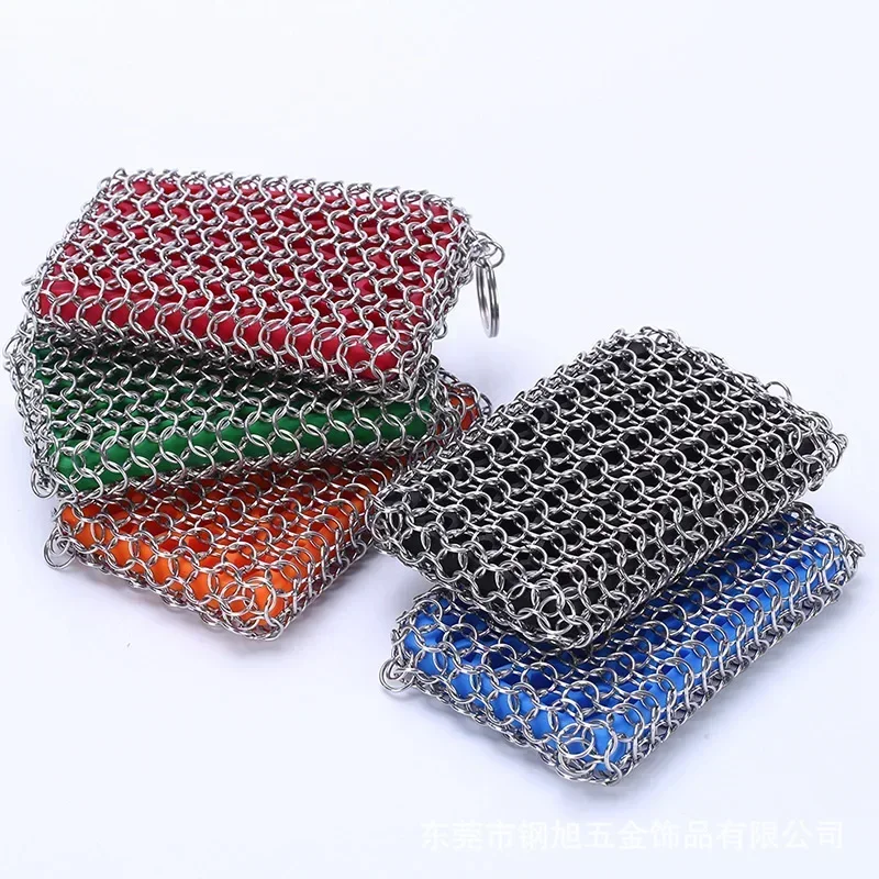 Single Ring Kitchen Cast Iron Cleaner Cleaning Brush Stainless Steel Chain Scrubber Frying Pan Grill Scraper Rust Remover