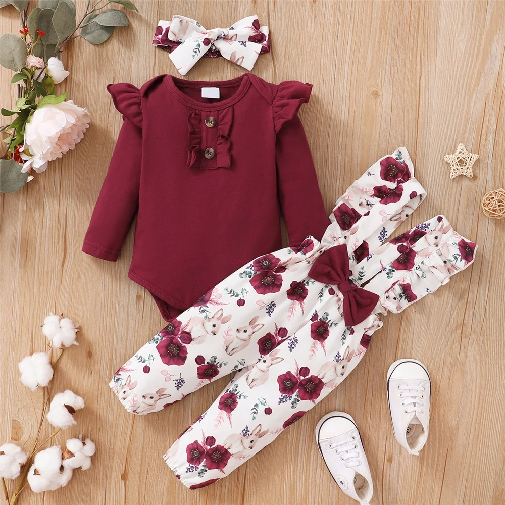 0-18Months-Baby-Girl-Clothes-Set-Red-Color-Long-Sleevs-Bodysuit-Flower ...