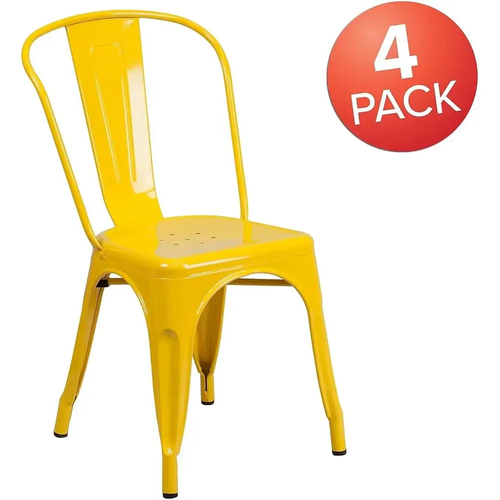 Luke Commercial Grade 4 Pack Yellow Metal Indoor-Outdoor Stackable Chair 5