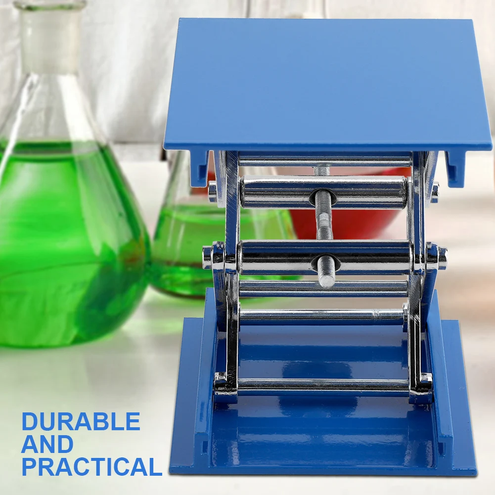100 X 100mm Blue Electroplated Aluminum Lifting Stand Rack Scissor Jack Lifter Laboratory Lifting Stand