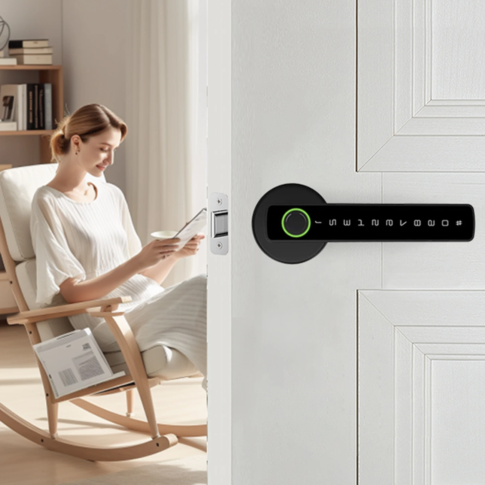 HIFAM Fingerprint Door Lock, Smart Door knob Black Biometric Locks 5-in-1 Unlock Fingerprint Bluetooth, Code, IC Card, Key