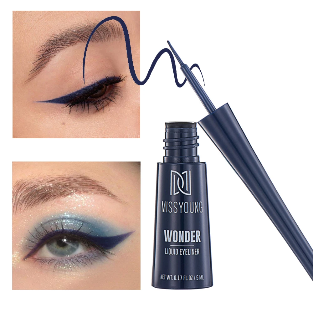 3-kolorowy matowy Eyeliner w szaro-niebieskiej czerni dla szarego wyglądu wodoodporny, odporny na blaknięcie wzór łatwy do nakładania pędzel Y2K płynny Eyeliner