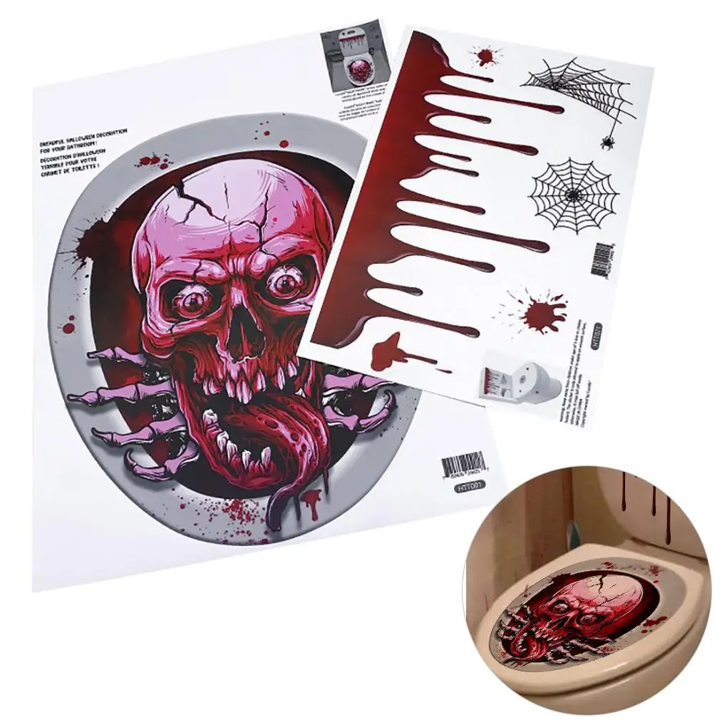 2Pcs Halloween Toilet Seat Cover Sticker Lid Decal DIY Bathroom Home Scary Horror Party Decoration