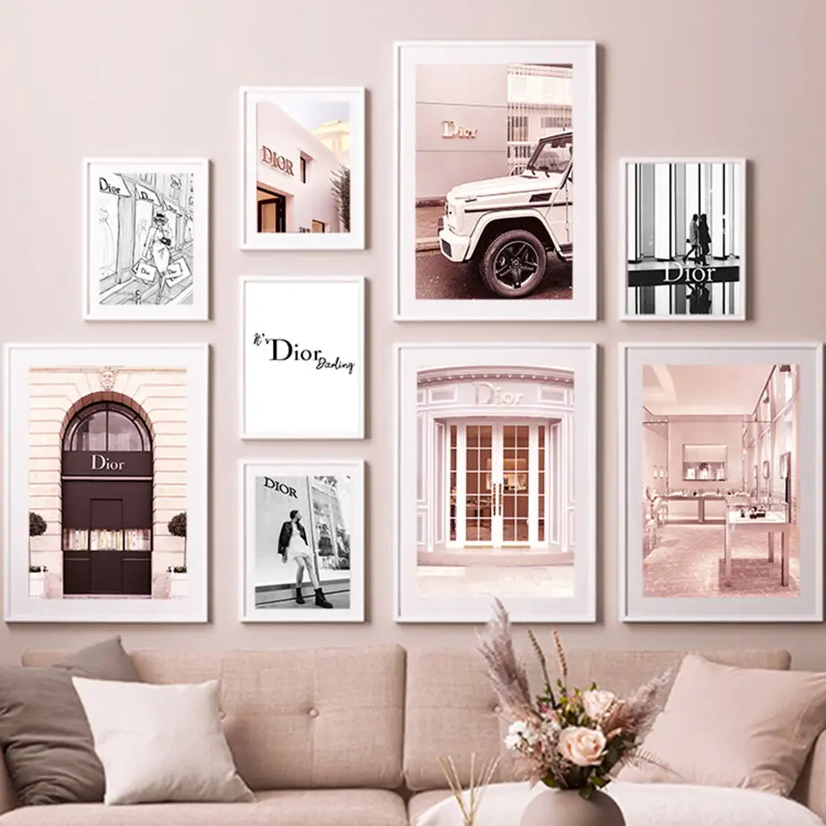 

Luxury Store Signboard Pink Girl Fashion Streetscape Wall Art Print Canvas Painting Nordic Poster Pictures For Living Room Decor