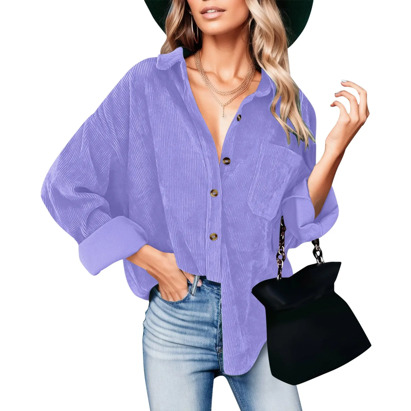 

2023 New Corduroy Blouse Women Oversized Long Sleeves Jacket Vintage Button Pocket Loose Fashion Shirts Tops korean streetwear