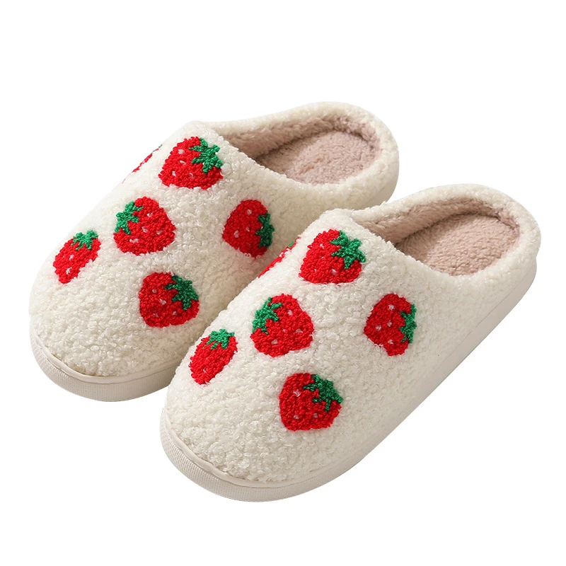 Strawberries Couple Cotton Slippers Home Indoor Cartoon Platform Slides Ladies 2025 Designer Warm Comfortable Winter Shoes Women 5