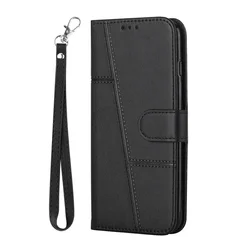 Luxury Leather Magnetic Flip Wallet Book Cover for Tecno Spark 30 (Black)