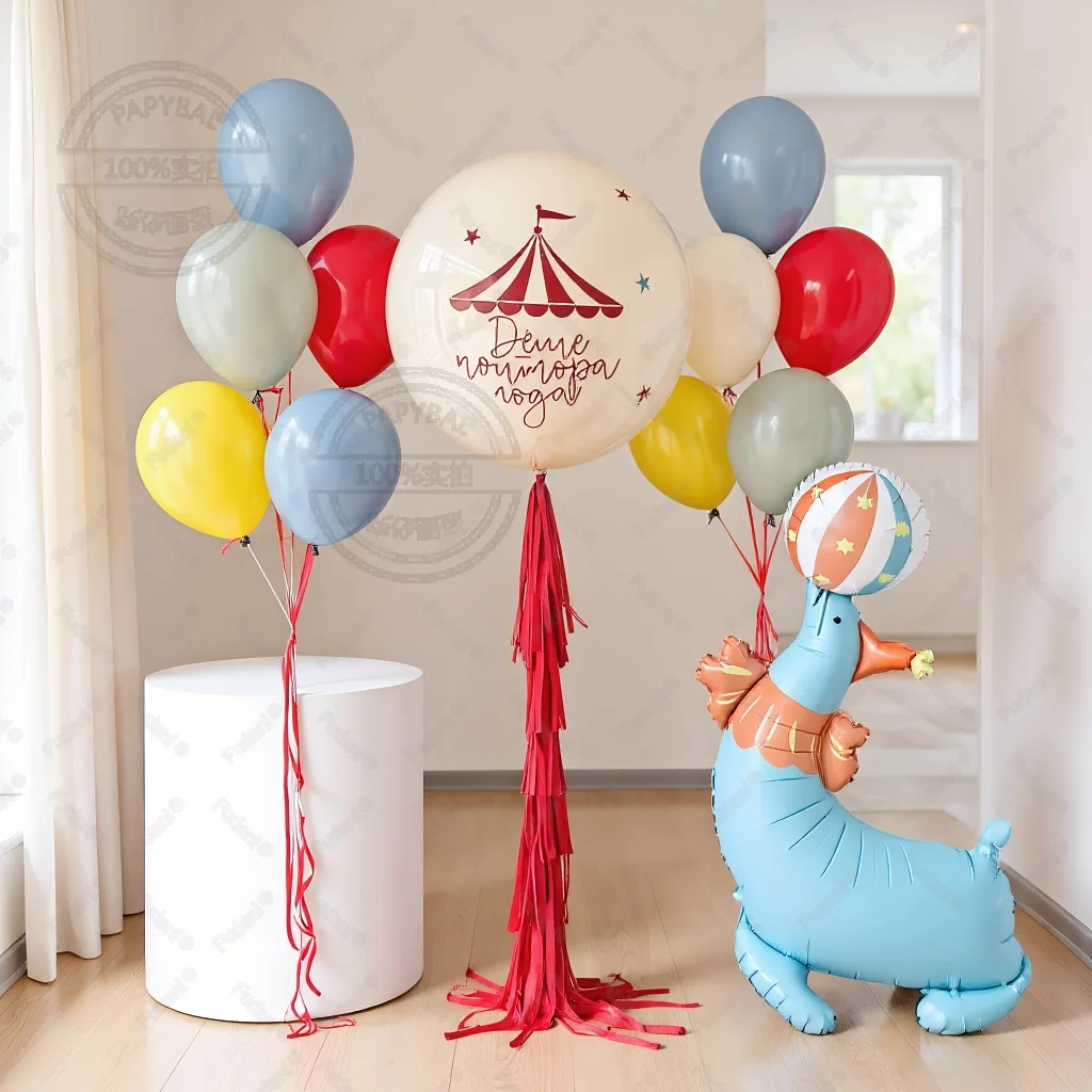 Zirkus-Joker-Thema, stehend, Seelöwe, Jonglieren, eine Kugel, Aluminium-Ballon, Geburtstag, Jahrestag, Mottoparty, Heimdekoration, Geschenke
