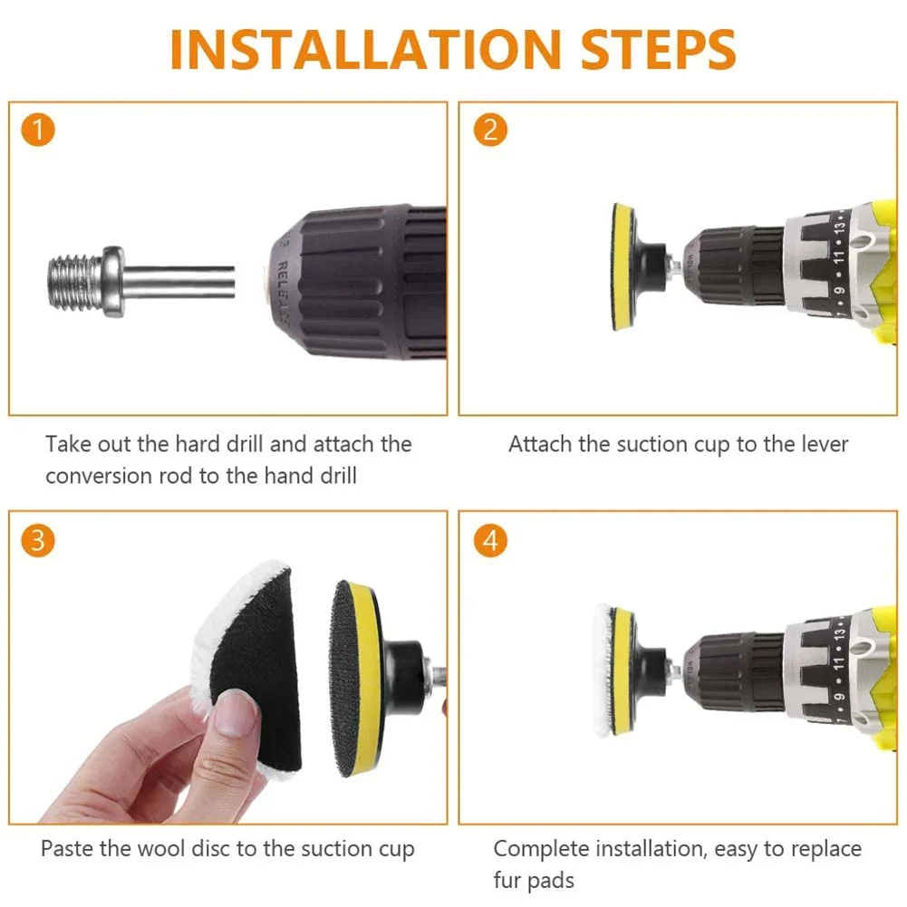 8Pcs Wool Polishing Pad Drill Bit Adapter Car Paint Floors car polishing pad car polisher car polish pad wool polishing pad