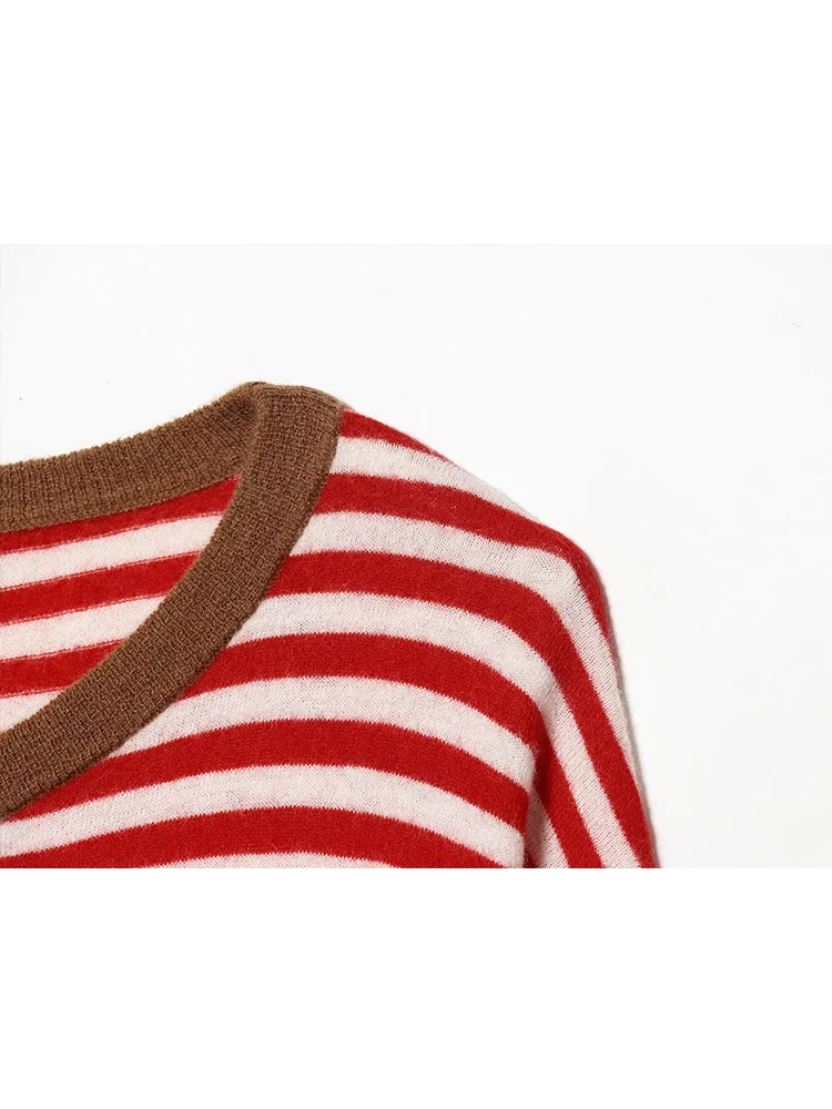 Casual Striped Pullover Top For Women O-neck Long Sleeve Loose Knit Sweater Spring New Fashion Ladies Vintage Streetwear