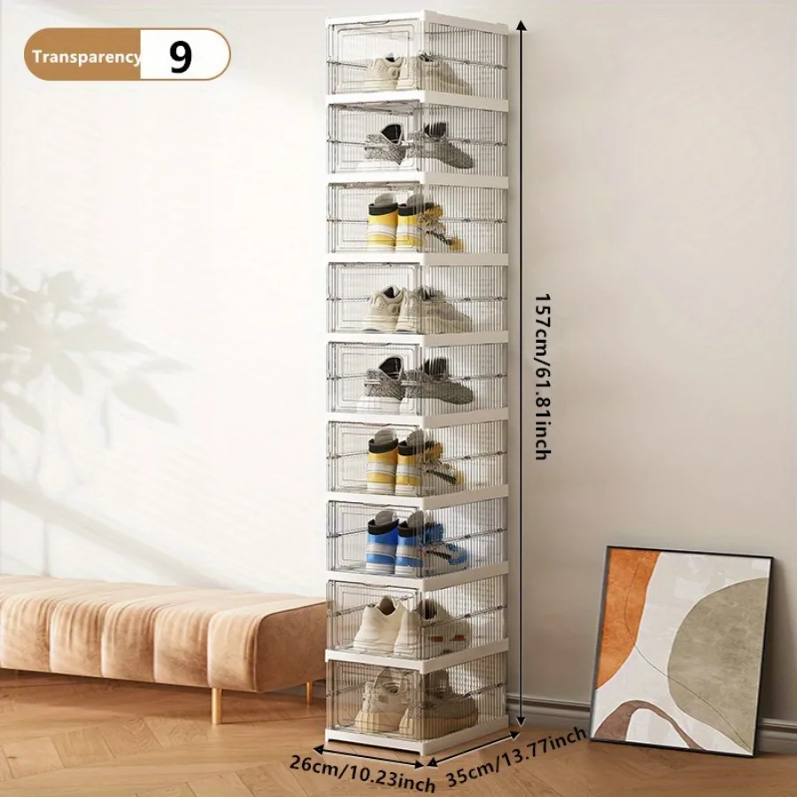 Foldable Shoe Rack Organizer Collapsible Shoes Storage Box Clear Shoe Boxes Cabinet with Lids Baskets, Bins & Containers