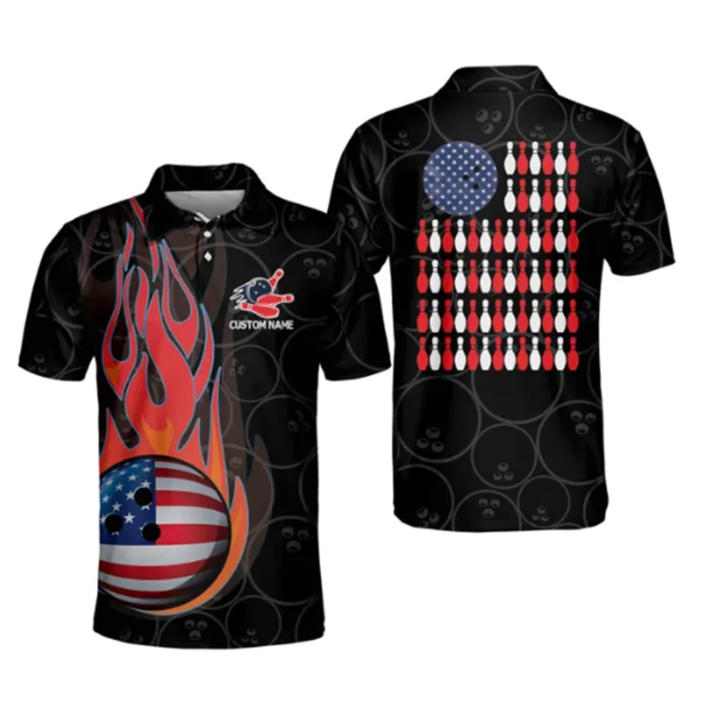 New men's short-sleeved golf Polo shirt bowling printed T-shirt lapel button shirt summer sports golf short-sleeved