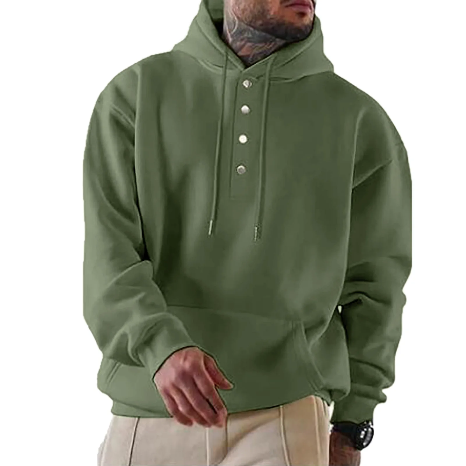 2023Autumn Winter Fashion Casual Men's Long Sleeve Coat Loose Casual Hooded Sweater Solid Color Versatile European  American Top