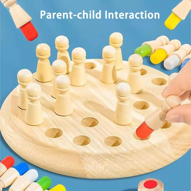 Montessori Scacchi In Legno A Forma Di Carote – Gioco Educativo Per Bambini 4+ Anni, Tavola Rotonda 19 Cm, 24 Bastoncini Colorati