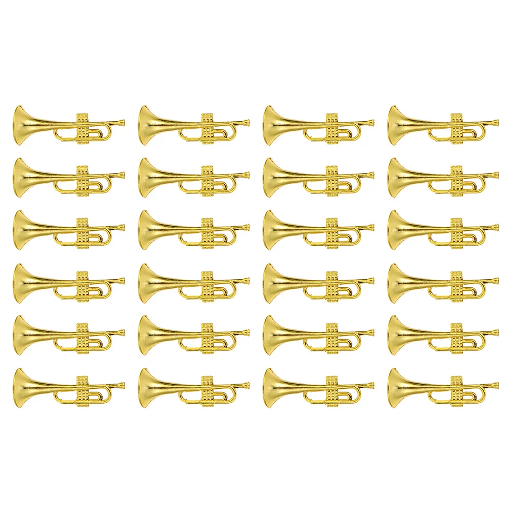 24 Pcs Musical Instrument Model Trumpet Golden Scene Mini Adorn Toy House Decor Adornment Supplies Plastic Kid
