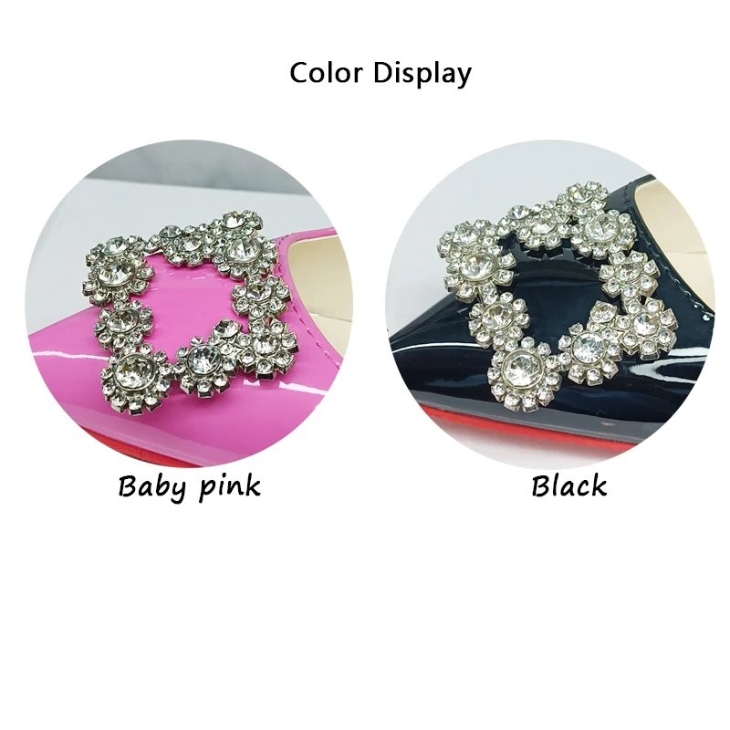 Aphixta Bling Crystals Diamonds Luxury Square Buckle 7cm Chunky Heels Pumps Women Shoes Rhinestone Shoes Plus Size35-53