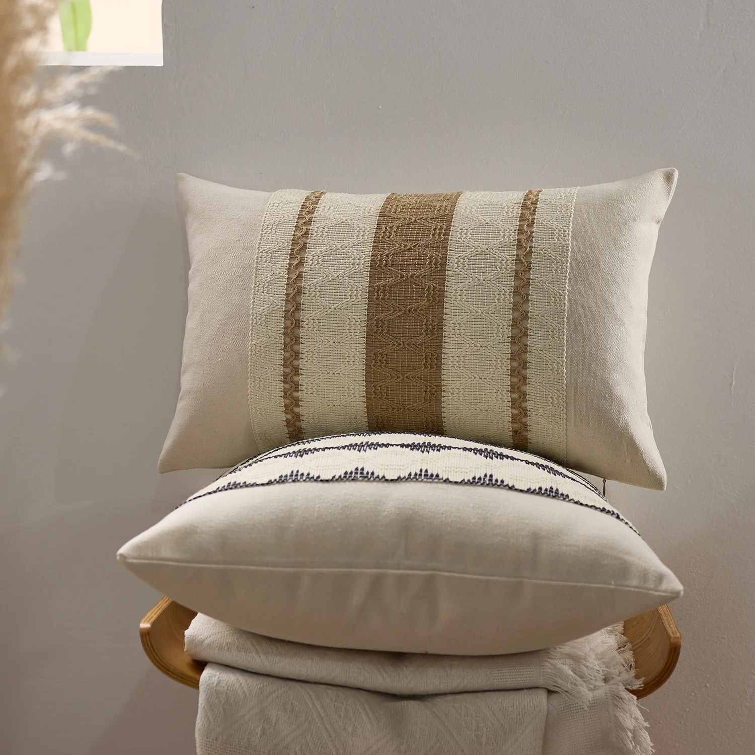Rustikaler Retro-Quadrat-Boho-Lendenwirbel-Kissenbezug, weiches Leinen, Bauernhaus-Kissenbezüge, neutrales Sofa, Wohnzimmer, Zuhause, dekorativ – Detail 17