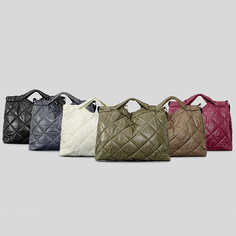 

New Soft Lingge Down Crossbody Messenger Bag Diamond Lattice Women Soft Nylon Large Capacity Casual Nylon Filled Cotton Handbags