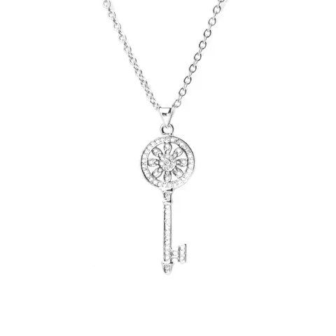 Stainless Steel Chain Necklace Round Cross & Key  Cubic Zirconia Neckalces Fashion Women Jewelry 45cm Long, 1 Piece