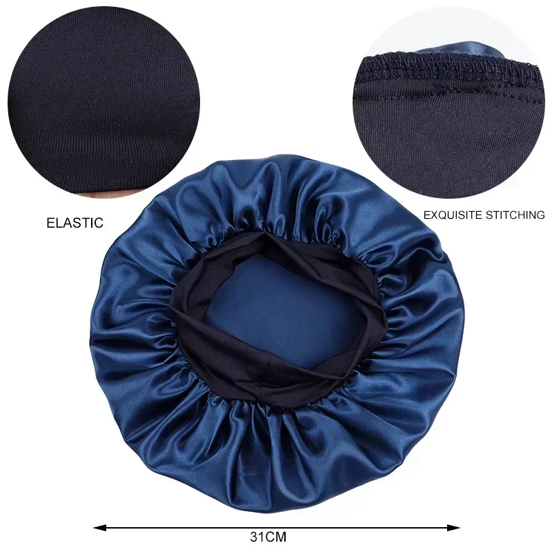 High Elastic Satin Solid Wide-brimmed Sleeping Hat Unisex Head Wrap Elastic Band Cap Hair Care Bonnet Night Sleeping Hat,satin hair bonnet,elastic cap
