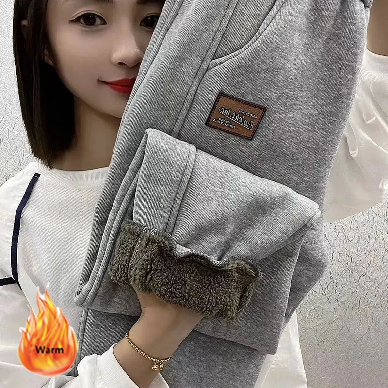Winter Lambwool Fluff Sweatpants Women Casual High Waist Harem Pantalones Plush Velvet Jogger Pants Big Size 4xl Baggy Trousers
