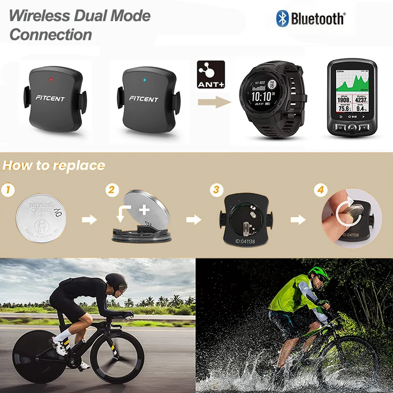 FITCENT Dual Mode Heart Rate Monitor ANT+ Blutooth Bike Cadence Speed Sensor Cyling Computer for Wahoo Garmin Zwift Sports