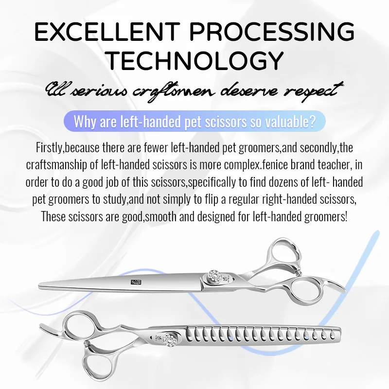 Left-handed Professional Cutting Curved Fluffy Thinning Chunker Scissors Set Kit 7.0/7.5/8 inch Pet Dog Grooming dog grooming scissors dog grooming scissors kit