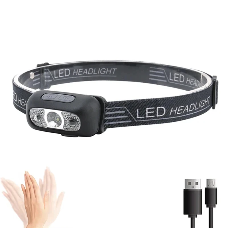 Potente Linterna Frontal LED con Sensor Ajustable, Recargable por USB, COB, Mini Linterna Frontal para Camping, Pesca, Actividades al Aire Libre, Emergencias