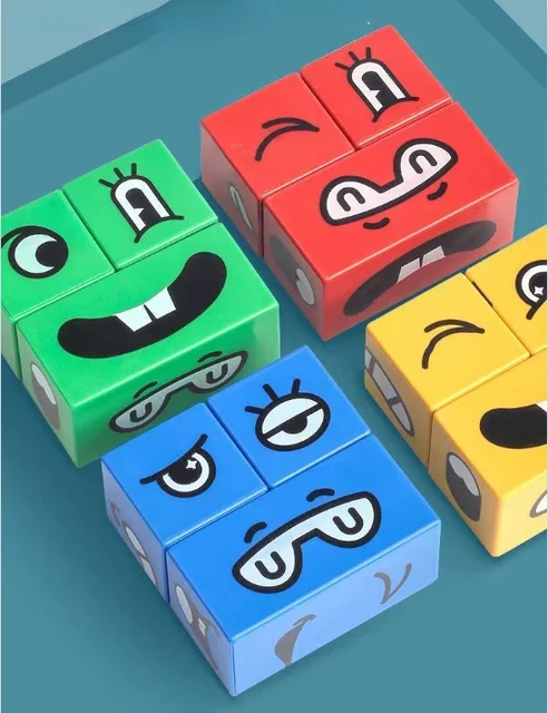 Children's Cube Table Games Educational Toys Face Blocks Cube Building Block Puzzle Interactive Game Challenge Learn Emoticon 5