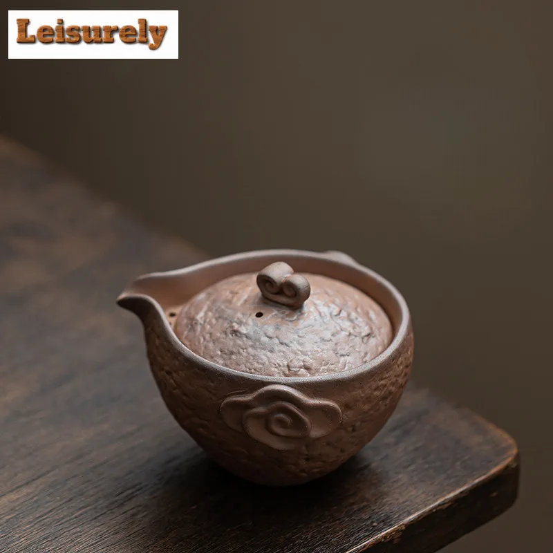 150ml Handmade Old Rock Mud Hand Held Teapot Luxury Tea Infuser Pot Tea Brewing Kettle with Ball Hole Cafes Supplies Ornaments