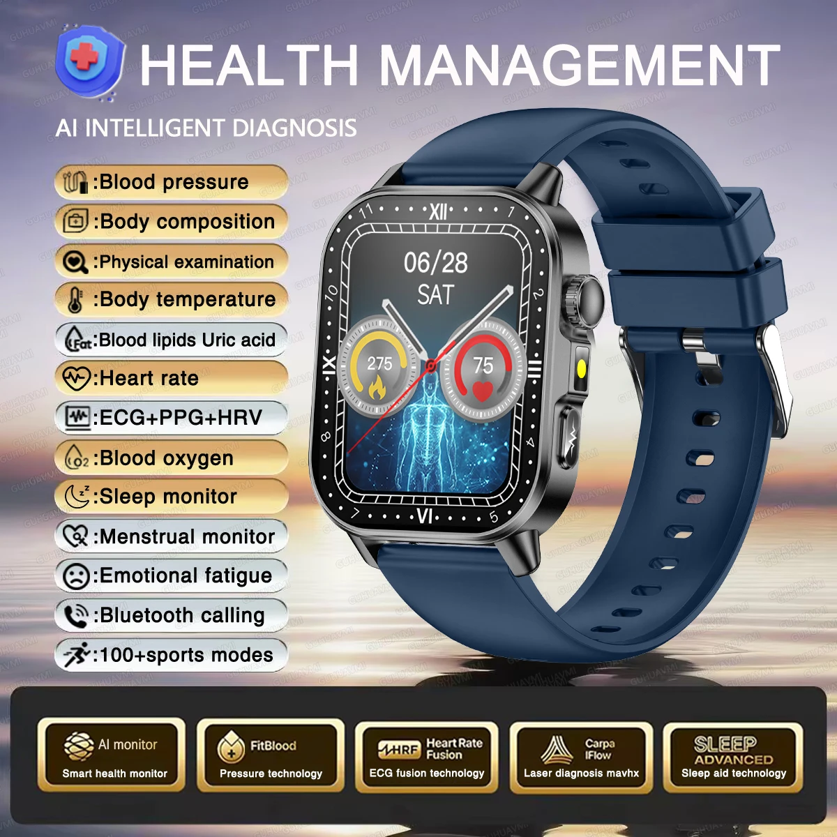 Health Care Smart Watch Men Women ECG BMI Analysis Uric thumbnail 10