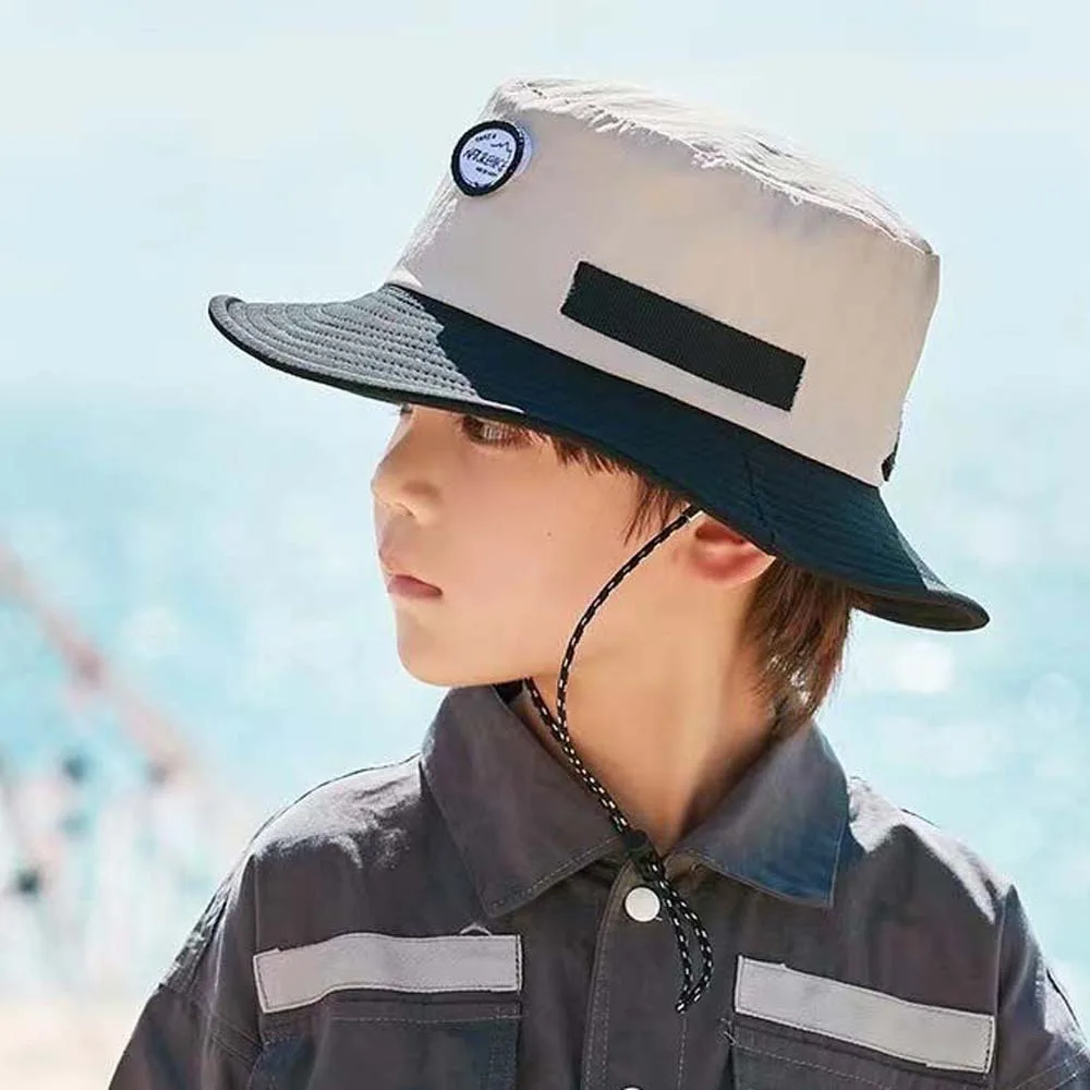 Breathable Children Fisherman Hat Korean Style Contrast Color Kids Bucket Cap Anti-UV Windproof Rope Quick-dry Sun Hat Girls