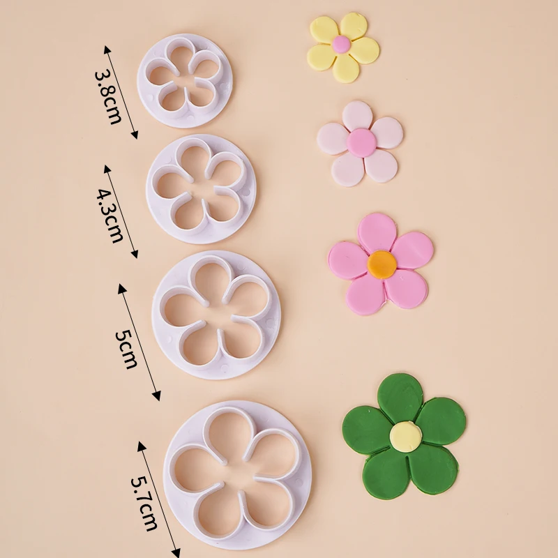 ポリマークレイカッターセット、5花びらの花、プラムの花、バラ