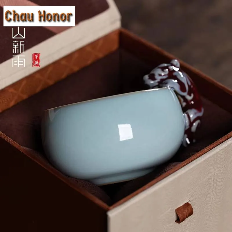 140ml Handmade Pixiu Longquan Celadon Teacup Top Grade Master Cup Creative Tea Pair Personal Chazhan Tea Ceremony Tea Set Craft