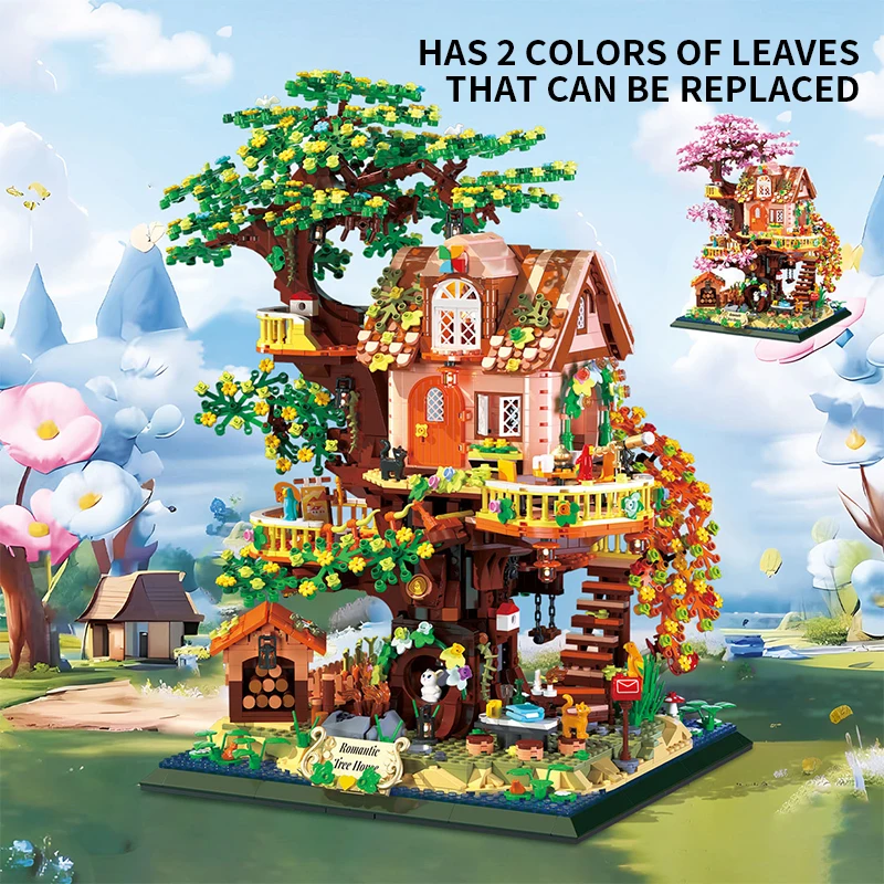 【新品】Building Blocks Library L2 ３セット 3196PCS Sakura Tree House Building Blocks Cherry Blossom