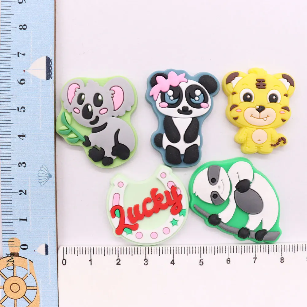 

Mix 50pcs PVC Kawaii Cartoon Animal Panda Tiger Koala Lucky Sandals Shoe Charms Accessories Decoration Boy Girls Party Xmas Gift