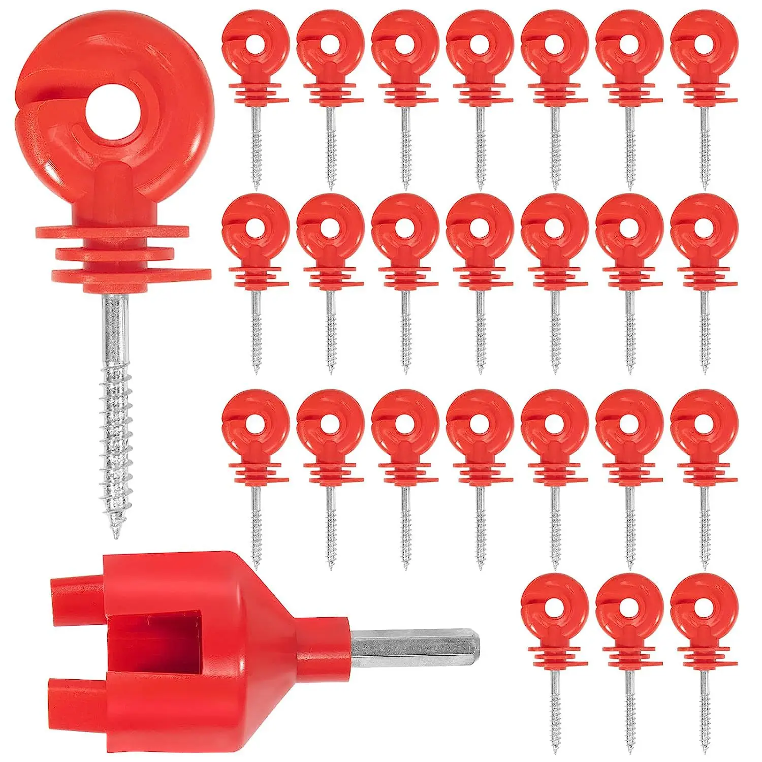 Electric Fence Insulators 50-Pack With Installation Tool - Screw-in Wire Holders