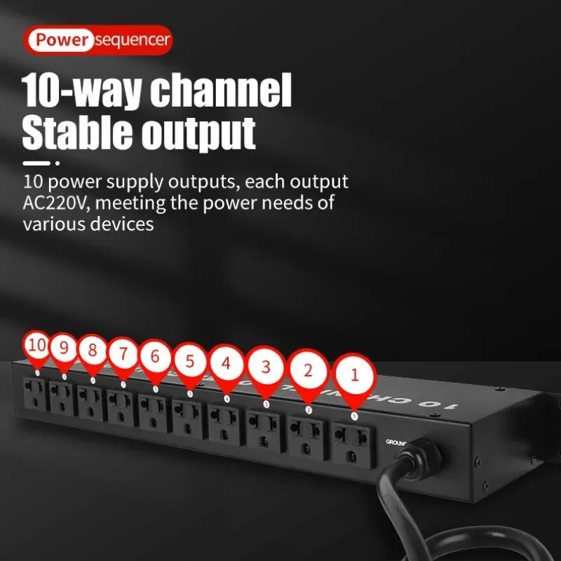 Audio Mixer RAYHAYES RS-T01 Professional Audio Power Sequencer Switch 10 Channel Power Controller Stage Conference Audio Sequence Controller