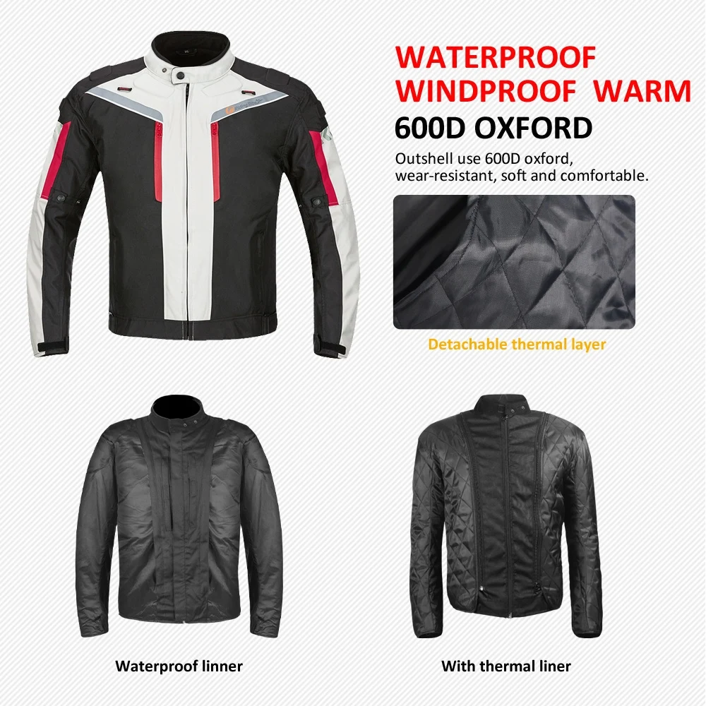 Motorcycle Jacket Professional Racing Protective Coat Waterproof Clothing Full Season Motorbike Armor Safety Suit White JK-40