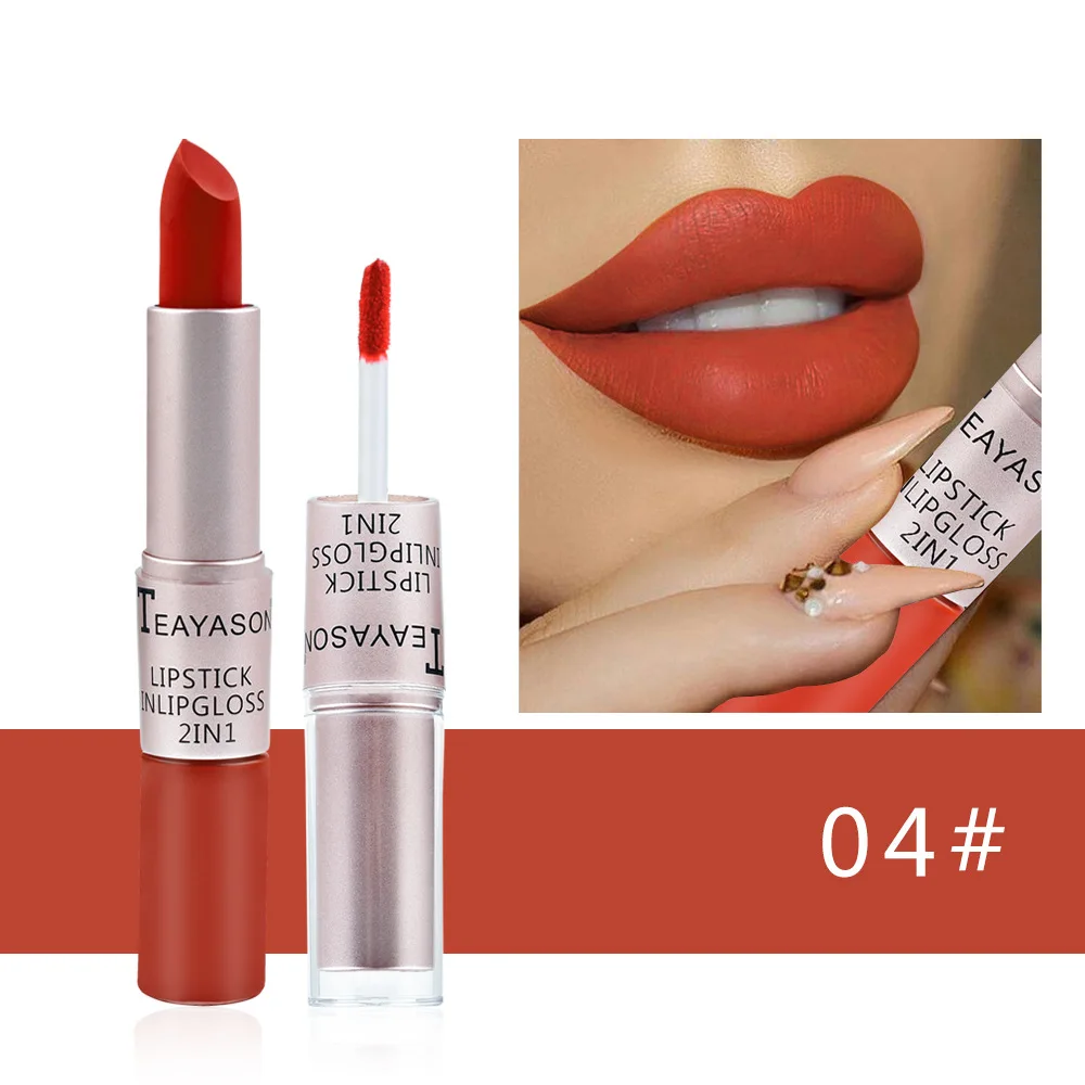 2-in-1 Matte Red Lipstick  Gloss - Long Lasting Velvet Waterproof Makeup