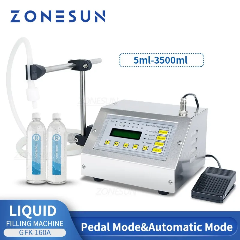 ZONESUN Small GFK-160A 5-3500ml Digital Control Liquid Juice Water Liquid Filling Machine Dosing Filler Bottle with Pedal