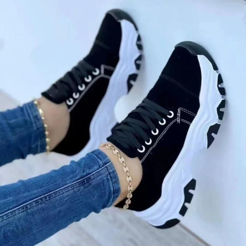 Women Vulcanized Shoes Platform Shoes for Women 2025 Solid Color Suede Womens Sneakers Comfortable Casual Zapatillas Footwear - 3