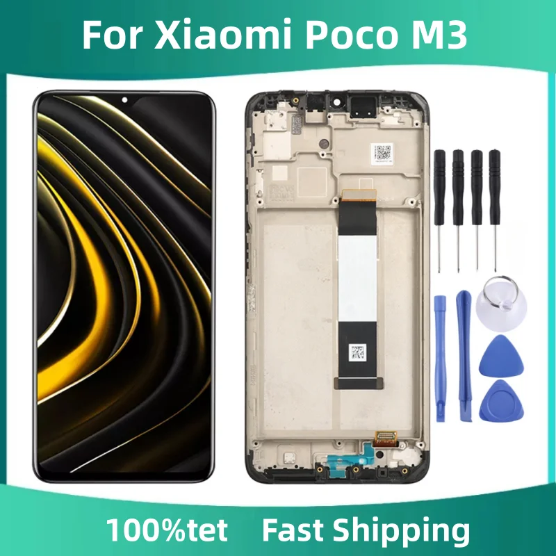 Дисплей для Xiaomi Poco M3, дисплей с рамкой, 6,53 дюйма, 10 касаний, Pocophone M3, M2010J19CG, ЖК сенсорный экран, детали дисплея
