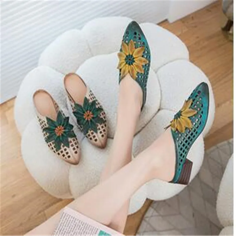 

2023 High Quality Women's Shoes Hollow Out Women's Slippers Summer Closed Toe Mixed Colors Shoes Ladies Slingbacks Block Heel